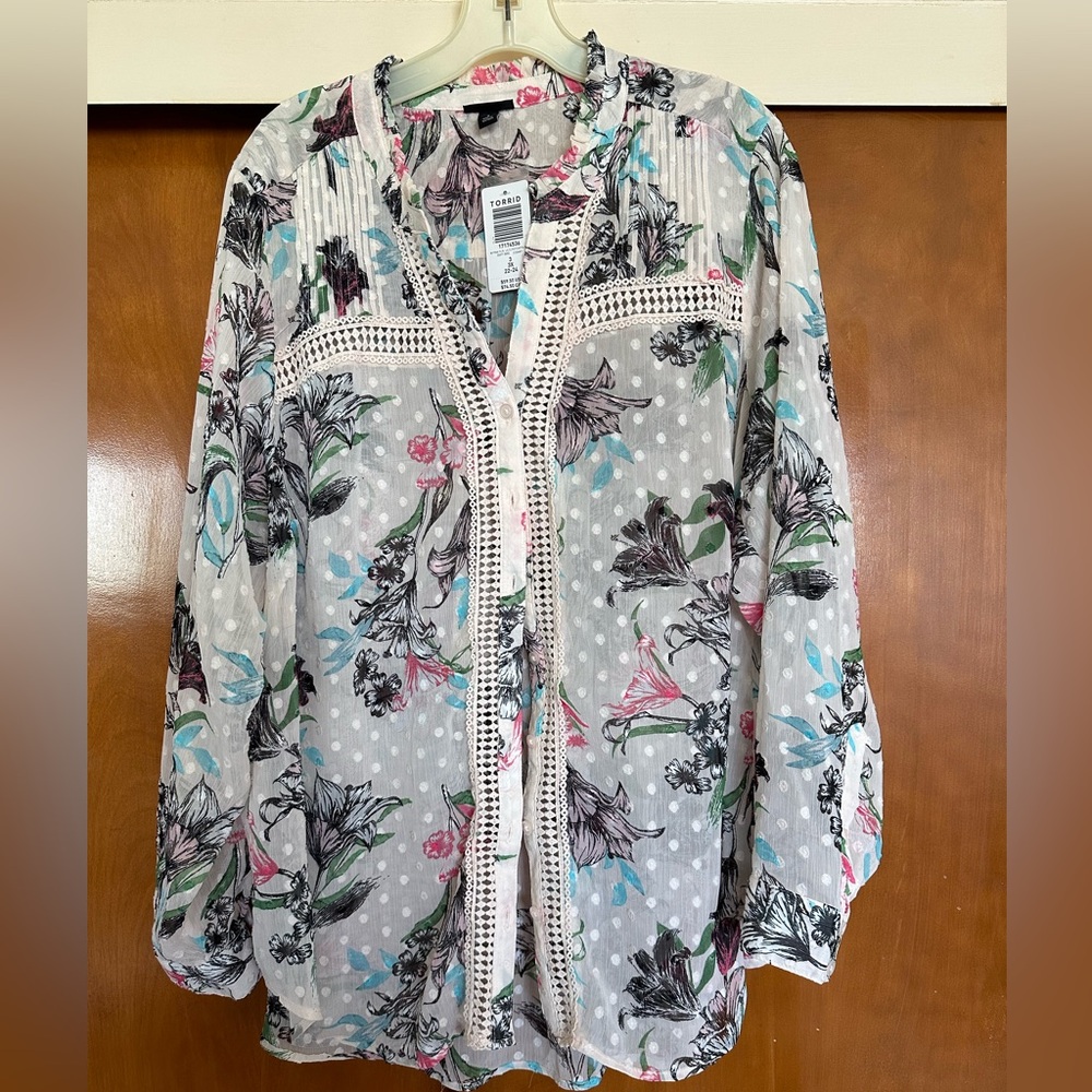 Torrid Sheer Button Up Floral Top